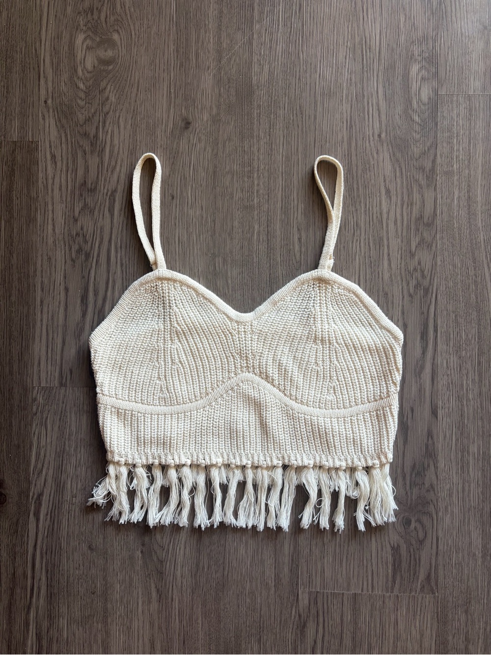 Boho Knit Fringe Cropped Tank Top